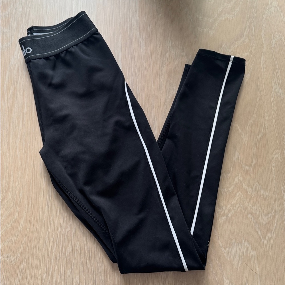 Alo Airlift Black Leggings with White Stripes-Medium